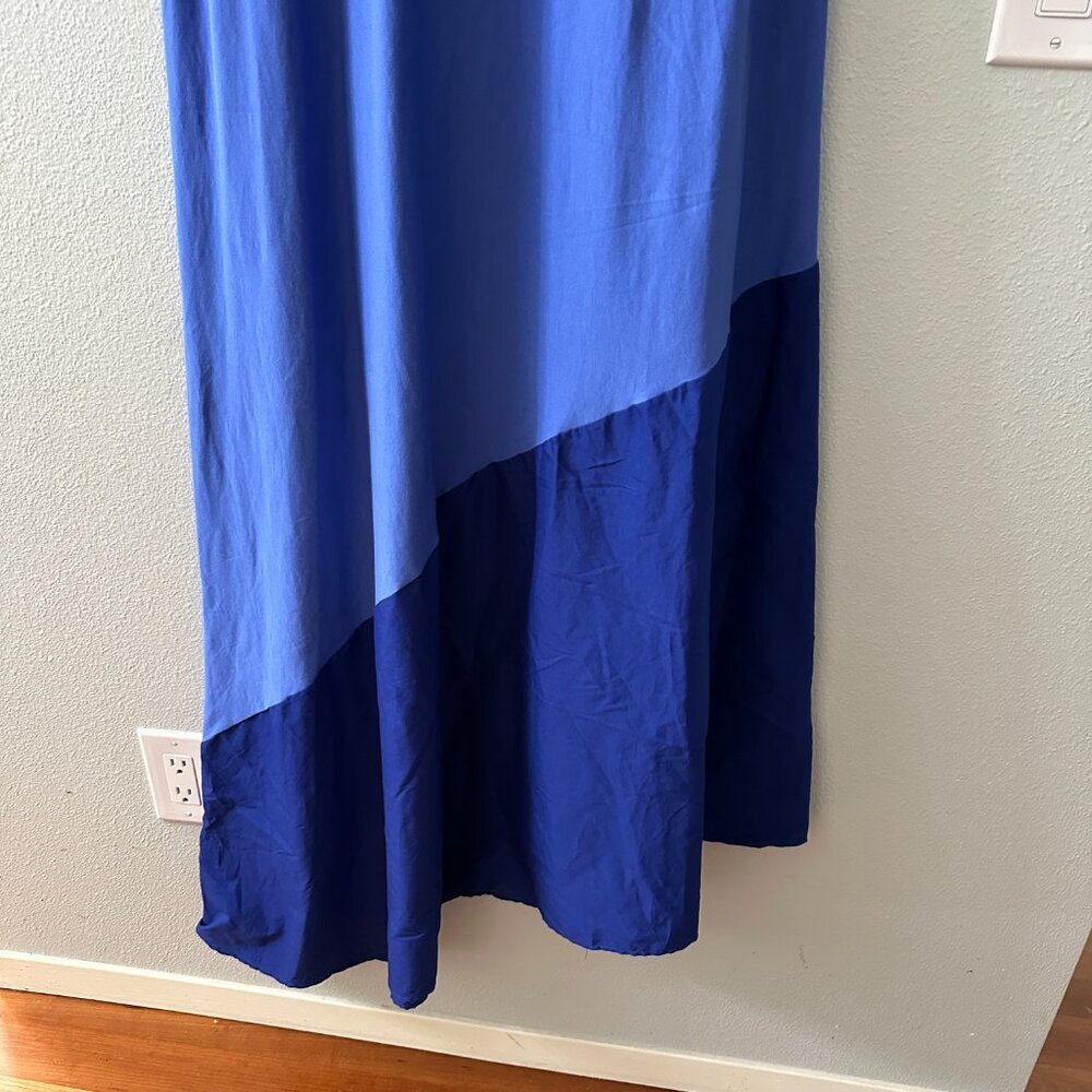 Chico's Blue Maxi Dress 3 XL 16/18 Asymmetrical Long Sleeveless Stretch Knit - Picture 2 of 5